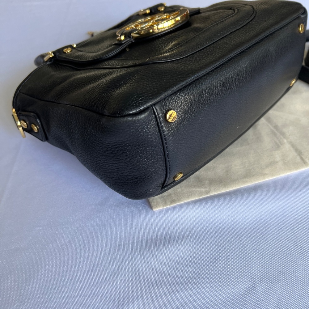 TORY BURCH Amanda Mini Satchel Black Pebbled Leather/Gold Logo Crossbody Bag - Picture 5 of 16